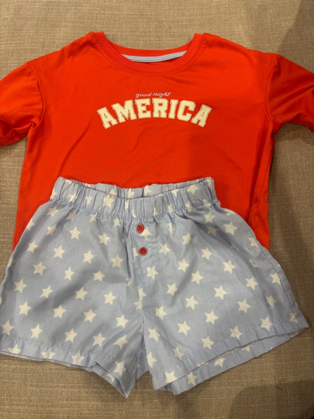 art class Red "America" Top with Light Blue Star Shorts Kids Pajama Set